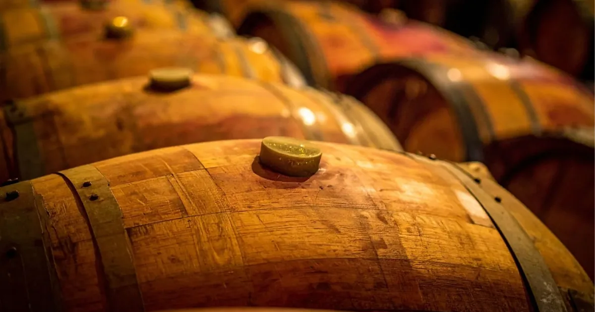 Oak barrels in a Santorini cellar, where Vinsanto spends a legal minimum of two years